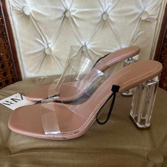 SOLD: Zara Transparent Heeled Sandals NWT - Picture 1 of 5